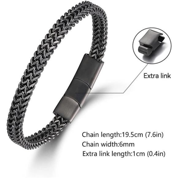 Bracelets for Men-Stainless Steel Magnetic Clasp Franco Chain Mens Bracelet - Picture 2 of 6